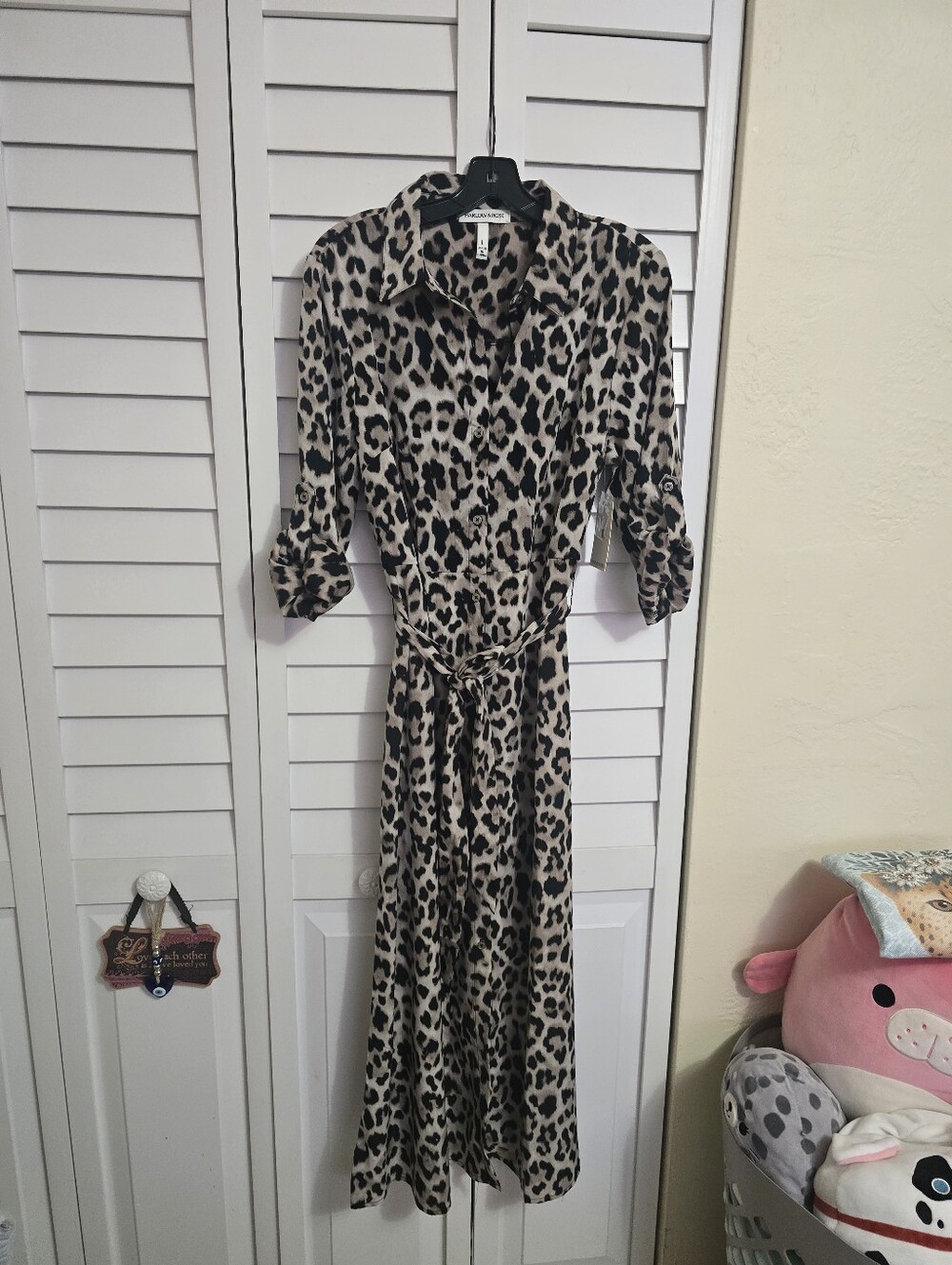Cheetah  Print  Button Down Belted Shirt Dress